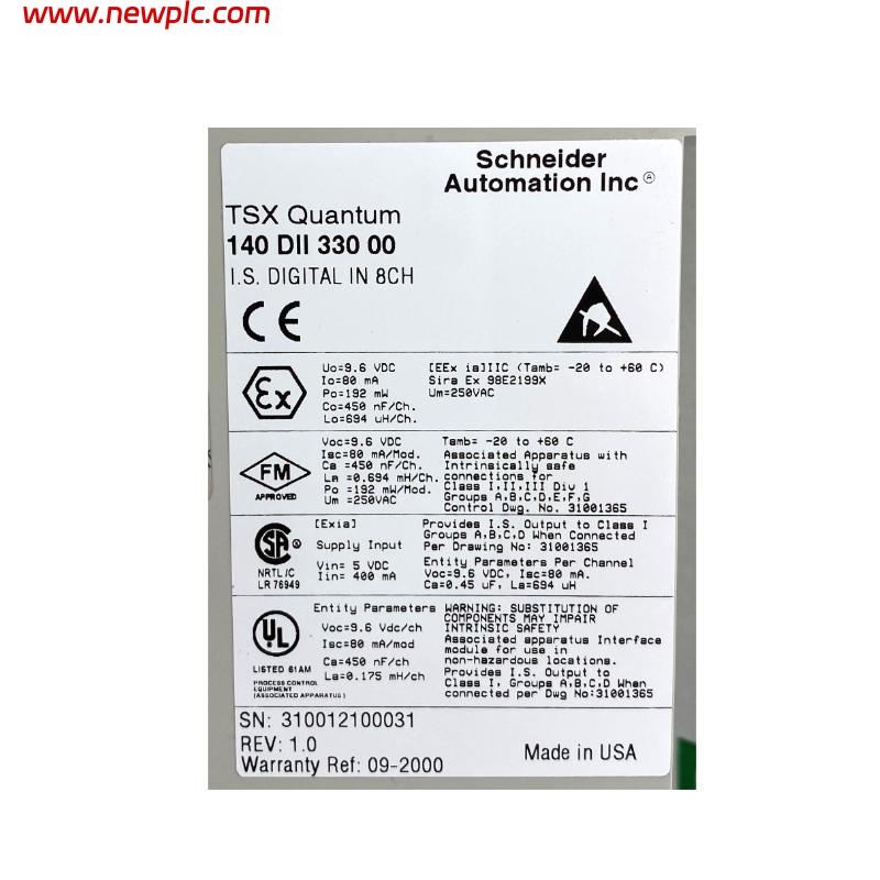 Schneider 140DII33000C Intrinsically Safe Current Input Module