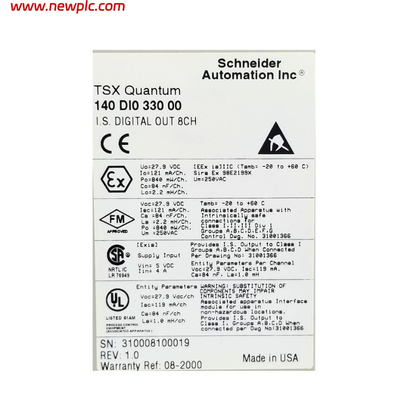 Schneider 140DIO33000C Intrinsically Safe Discrete Output Module