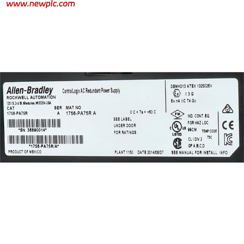 Allen Bradley 1756-PA75R Redundant AC power supply for ControlLogix chassis