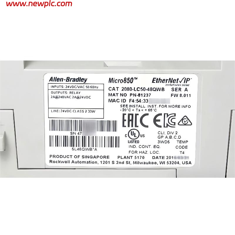 Allen-Bradley 2080-LC50-48QWB Micro850 Programmable Logic Controller (PLC)