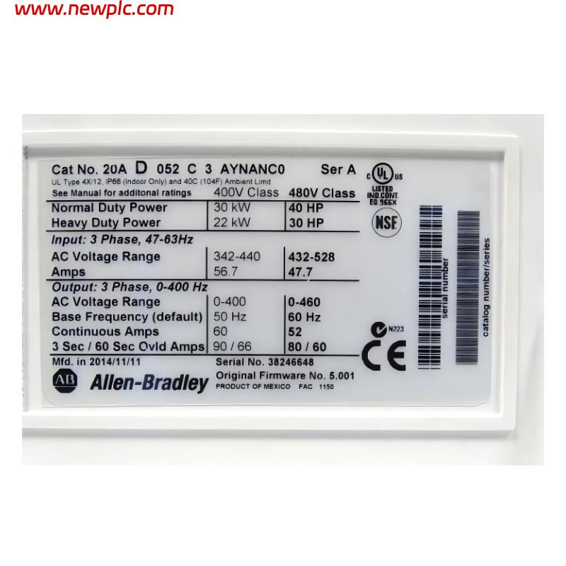 Allen Bradley 20AD052C3AYNANC0 AC Variable Frequency Drive (VFD) Allen Bradley 20AD052C3AYNANC0 AC Variable Frequency Drive (VFD)