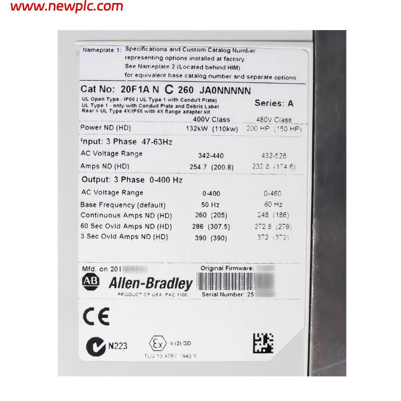 Allen Bradley 20F1ANC260JA0NNNNN AC Variable Frequency Drive (VFD) Allen Bradley 20F1ANC260JA0NNNNN AC Variable Frequency Drive (VFD)