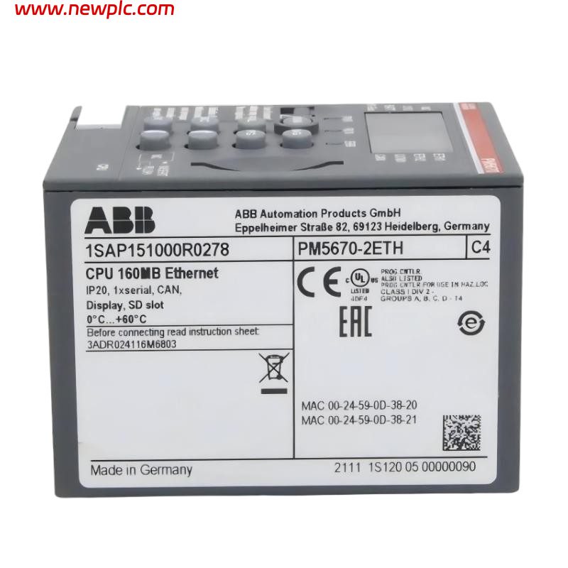 ABB PM5670-2ETH 1SAP151000R0278 PLC Processor Module (AC500 V3) ABB PM5670-2ETH 1SAP151000R0278 PLC Processor Module (AC500 V3)