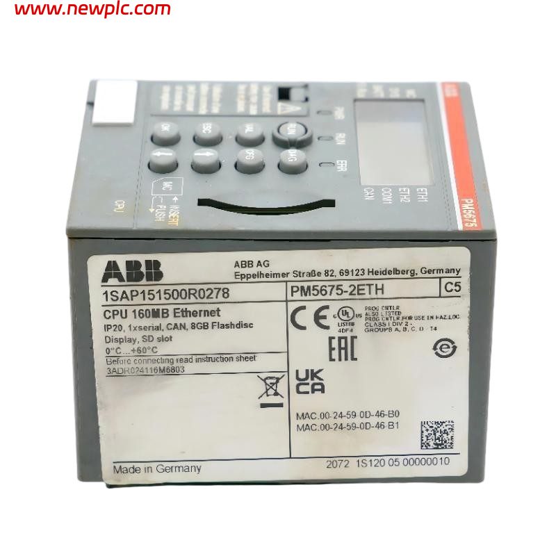 ABB PM5675-2ETH 1SAP151500R0278 PLC Processor Module (AC500) ABB PM5675-2ETH 1SAP151500R0278 PLC Processor Module (AC500)