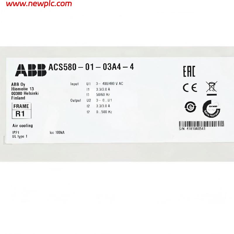 ABB ACS580-01-03A4-4 3ABD50000038938 Low Voltage AC Variable Frequency Drive (VFD)
