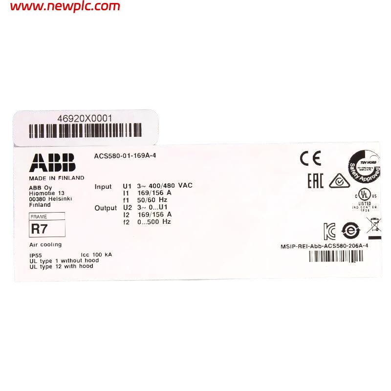 ABB ACS580-01-169A-4 3AUA0000080505 Low Voltage AC Variable Frequency Drive (VFD) ABB ACS580-01-169A-4 3AUA0000080505 Low Voltage AC Variable Frequency Drive (VFD)