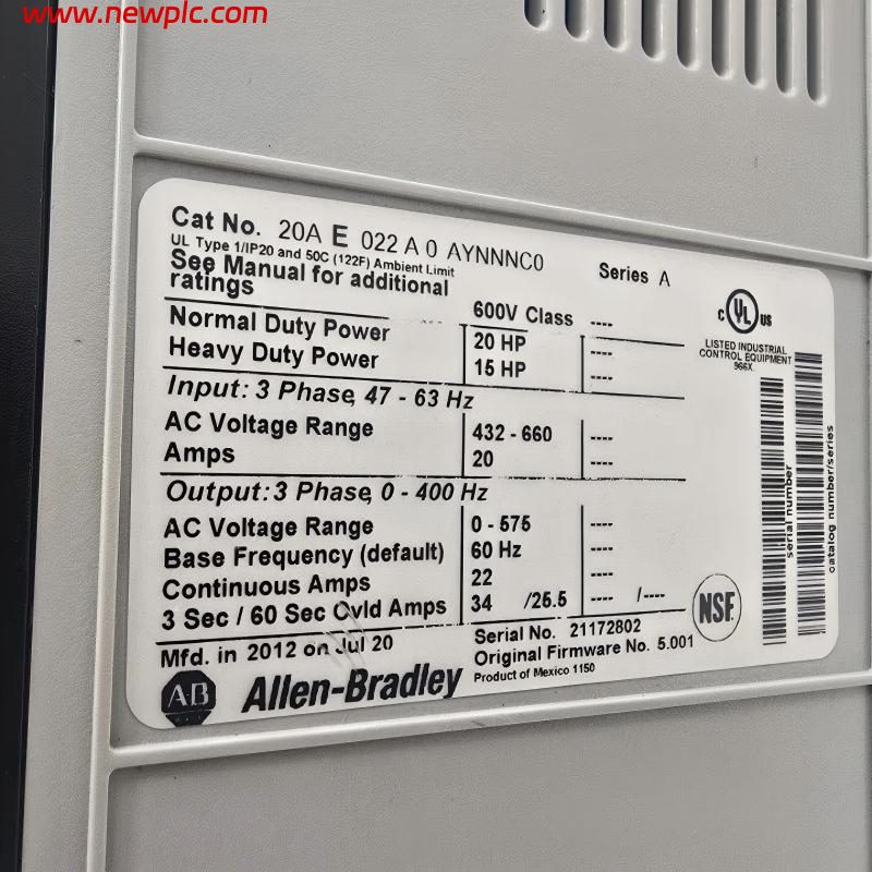 Allen Bradley 20AE022A0AYNNNC0 PowerFlex 70 AC Drive