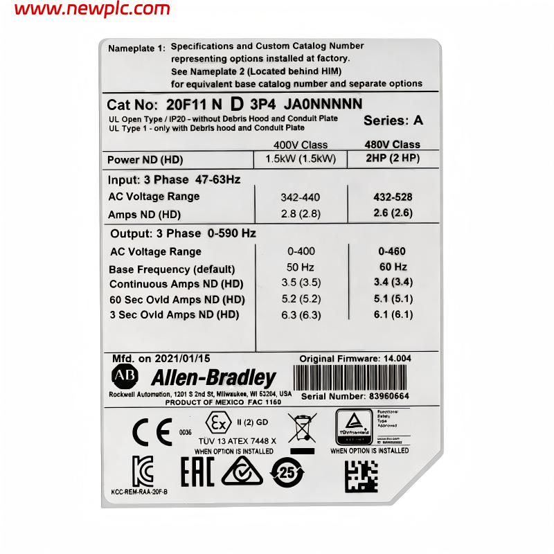 Allen Bradley 20F11ND3P4JA0NNNNN PowerFlex 753 AC Drive