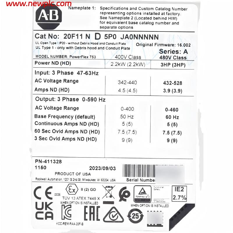 Allen Bradley 20F11ND5P0JA0NNNNN AC Drive / Variable Frequency Drive Allen Bradley 20F11ND5P0JA0NNNNN AC Drive / Variable Frequency Drive